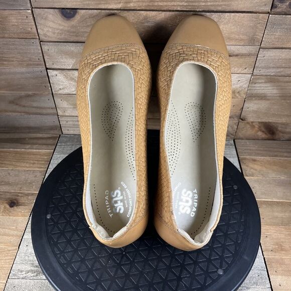 SAS San Antonio Shoemakers Sz 10 WW Comfort Leather Maui Wheat Cap Toe Flats - Picture 5 of 10